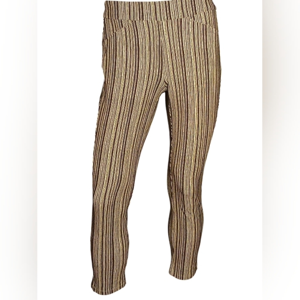 Chicos Travelers - Cropped Pants With Black & White Stripes, Faux Front Pockets, - Picture 7 of 14